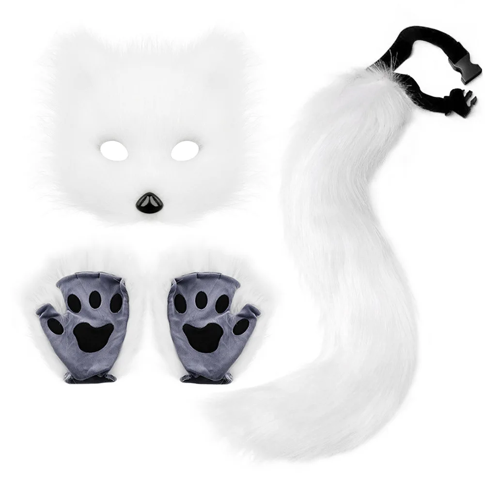 masque de queue de renard en fourrure pour femme, ensemble de gants, accessoires d'halloween, chien, anime, cosplay, login verine, fête en plein air, film, 303 masque de queue de renard en fourrure pour femme, ensemble de gants, accessoires d'halloween, chien, anime, cosplay, login verine, fête en plein air, film, 303