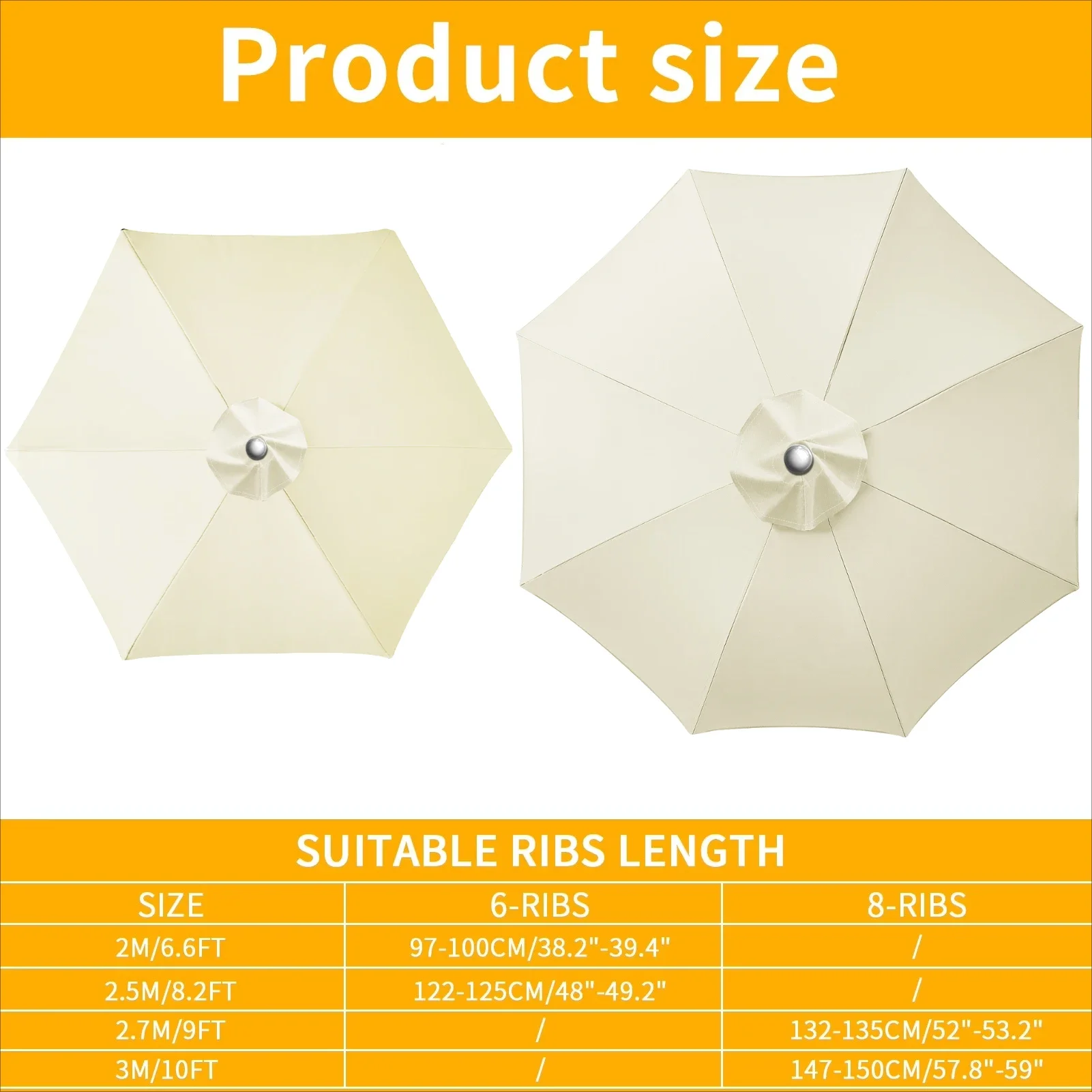 housse de remplacement pour parasol, 6 nervures/8 nervures, pour marché, patio, auvent en tissu, imperméable, pour jardin extérieur housse de remplacement pour parasol, 6 nervures/8 nervures, pour marché, patio, auvent en tissu, imperméable, pour jardin extérieur