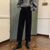 pantalon vintage en velours côtelé à jambes larges pour femmes, taille haute, poches, baggy, streetwear coréen, tout assorti, noir, pantalon droit décontracté