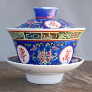 Bol à thé en céramique rétro coloré Jingdezhen, classique chinois, longévité Gaiwan, classique et moderne, tasse à thé de l&rsquo;après-midi pour la maison