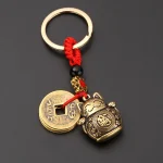 Porte-clés de voiture chat porte-bonheur Vintage pur fait à la main, porte-bonheur cinq empereurs, pièces de monnaie Feng Shui, porte-clés porte-bonheur solide, 1 pièce Porte-clés de voiture chat porte-bonheur Vintage pur fait à la main, porte-bonheur cinq empereurs, pièces de monnaie Feng Shui, porte-clés porte-bonheur solide, 1 pièce