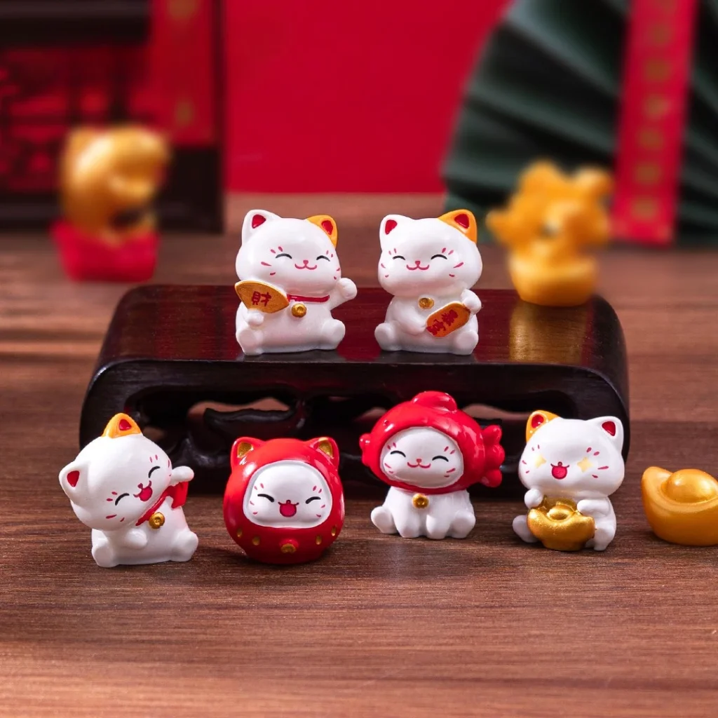 6/12 pièces nouveau dessin animé chinois Maneki Neko ornements Figurine animale chat chanceux modèle bonne chance richesse maison bureau voiture décoration