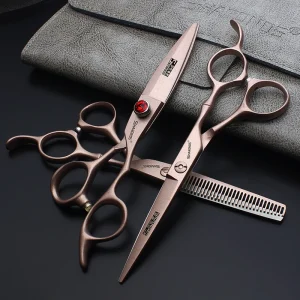 Ciseaux de coiffure professionnels japonais, coupe de cheveux plate, 6/7 pouces, 440C, sac cadeau gratuit, peigne Ciseaux de coiffure professionnels japonais, coupe de cheveux plate, 6/7 pouces, 440C, sac cadeau gratuit, peigne