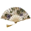 Éventail de fleurs pliant en bambou Vintage, éventail de mariage, cadeaux artistiques, éventail en soie de Style chinois et japonais, éventail pliant de danse Éventail de fleurs pliant en bambou Vintage, éventail de mariage, cadeaux artistiques, éventail en soie de Style chinois et japonais, éventail pliant de danse