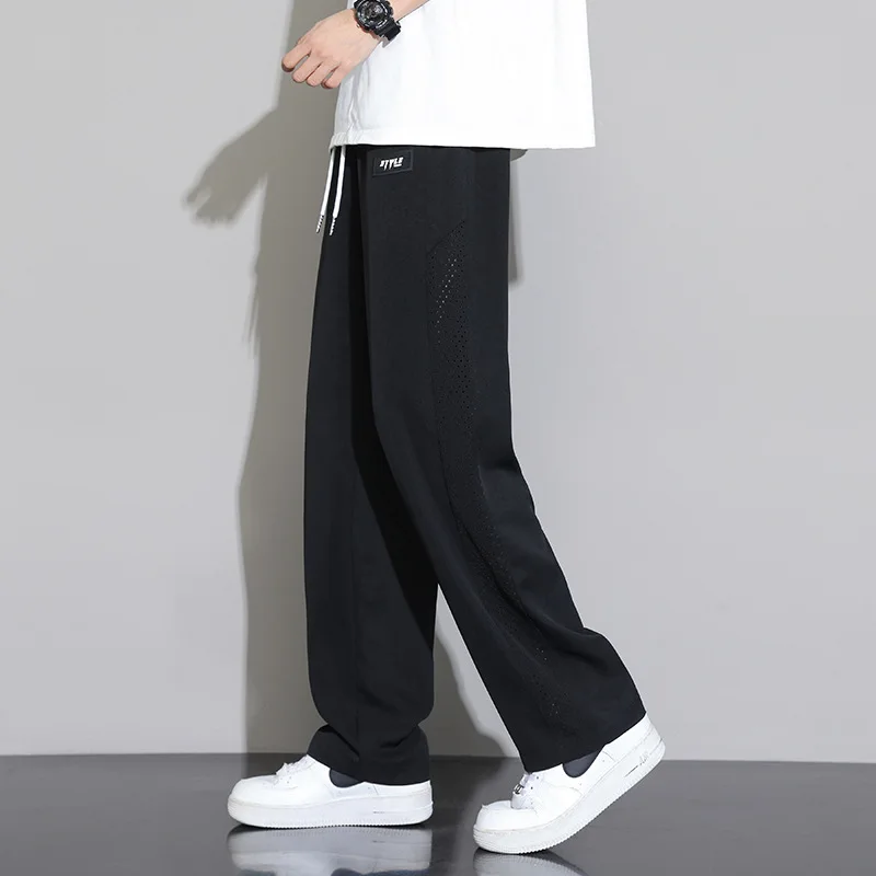 pantalon japonais en soie glacée pour hommes, nouvelle marque de mode fine, jambes larges, sport, ample, droit, décontracté, été pantalon japonais en soie glacée pour hommes, nouvelle marque de mode fine, jambes larges, sport, ample, droit, décontracté, été