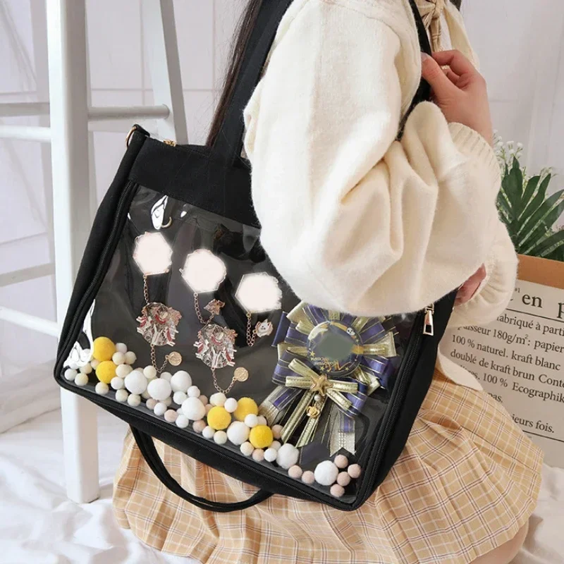 sac à main japonais transparent pour femmes, grand sac ita noir avec insert, sacs à main kawaii pour filles, sacs à main à double sangles sac à main japonais transparent pour femmes, grand sac ita noir avec insert, sacs à main kawaii pour filles, sacs à main à double sangles