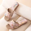 pantoufles chinoises rétro en satin pour femmes, avec broderie, nouveau style chinois, semelle ouverte en lin, tendon de vache, lumière de luxe pour la maison