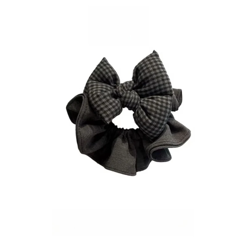 bandeau à nœud à carreaux noir et gris, accessoire coréen haut de gamme pour cheveux, anneau intestinal pour femmes bandeau à nœud à carreaux noir et gris, accessoire coréen haut de gamme pour cheveux, anneau intestinal pour femmes