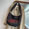 sac en toile simple japonais, sac à bandoulière de grande capacité pour classe de banlieue, fourre tout brodé pour femmes, sacs seau