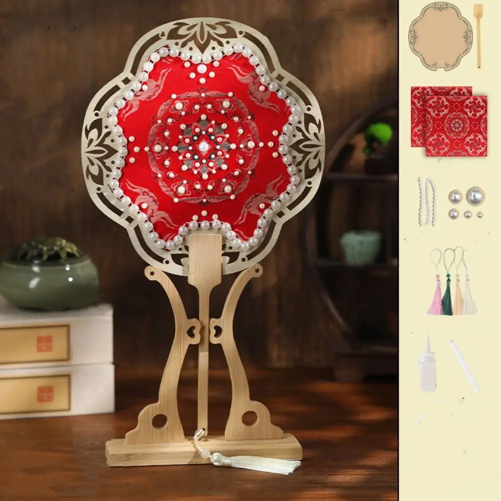 Éventail portatif de style chinois, paquet de matériel de bricolage fait à la main, éventail de style ancien vintage avec pompon, accessoire de photographie pour mariée et mariage Éventail portatif de style chinois, paquet de matériel de bricolage fait à la main, éventail de style ancien vintage avec pompon, accessoire de photographie pour mariée et mariage