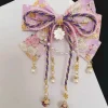 Fille de Style japonais avec estampage à chaud, accessoire pour cheveux avec nœud en fleurs de cerisier, Clip de bord à pampilles Lolita