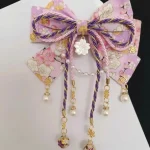 Fille de Style japonais avec estampage à chaud, accessoire pour cheveux avec nœud en fleurs de cerisier, Clip de bord à pampilles Lolita
