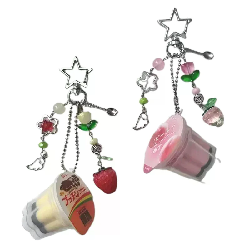 porte clés pudding japonais, breloque flan d'œuf rose jaune, accessoire perlé esthétique rétro porte clés pudding japonais, breloque flan d'œuf rose jaune, accessoire perlé esthétique rétro