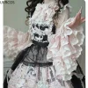 rose japon lolita manches évasées doux nœud chemises y2k esthétique slash cou dentelle patchwork blouse femmes ample grunge à volants blusas