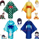 Anime Divertissement District Périphérique, Kamado Tanjirou Hashibira Inosuke Cosplay Costume, Kimono Halloween Carnaval Imbibé Perruque Anime Divertissement District Périphérique, Kamado Tanjirou Hashibira Inosuke Cosplay Costume, Kimono Halloween Carnaval Imbibé Perruque