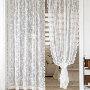 Rideau en dentelle florale brodée romantique, bord ondulé, rideau Transparent respirant, pour porte de fille Rideau en dentelle florale brodée romantique, bord ondulé, rideau Transparent respirant, pour porte de fille