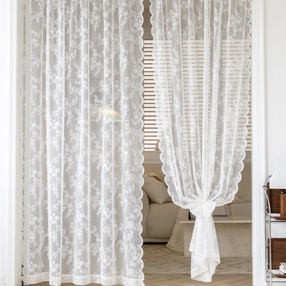 Rideau en dentelle florale brodée romantique, bord ondulé, rideau Transparent respirant, pour porte de fille Rideau en dentelle florale brodée romantique, bord ondulé, rideau Transparent respirant, pour porte de fille