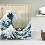 Rideau de douche imprimé vagues de style japonais, avec crochets, décoration de la maison, rideaux de salle de bains, tissu Polyester imperméable 180x180cm Rideau de douche imprimé vagues de style japonais, avec crochets, décoration de la maison, rideaux de salle de bains, tissu Polyester imperméable 180x180cm