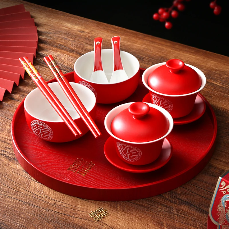 ensemble de vaisselle britannique pour mariage chinois, bols en céramique rouge, bols et cuillères, tasses à thé, baguettes, fournitures de mariage, cadeaux, pomercomparator ensemble de vaisselle britannique pour mariage chinois, bols en céramique rouge, bols et cuillères, tasses à thé, baguettes, fournitures de mariage, cadeaux, pomercomparator