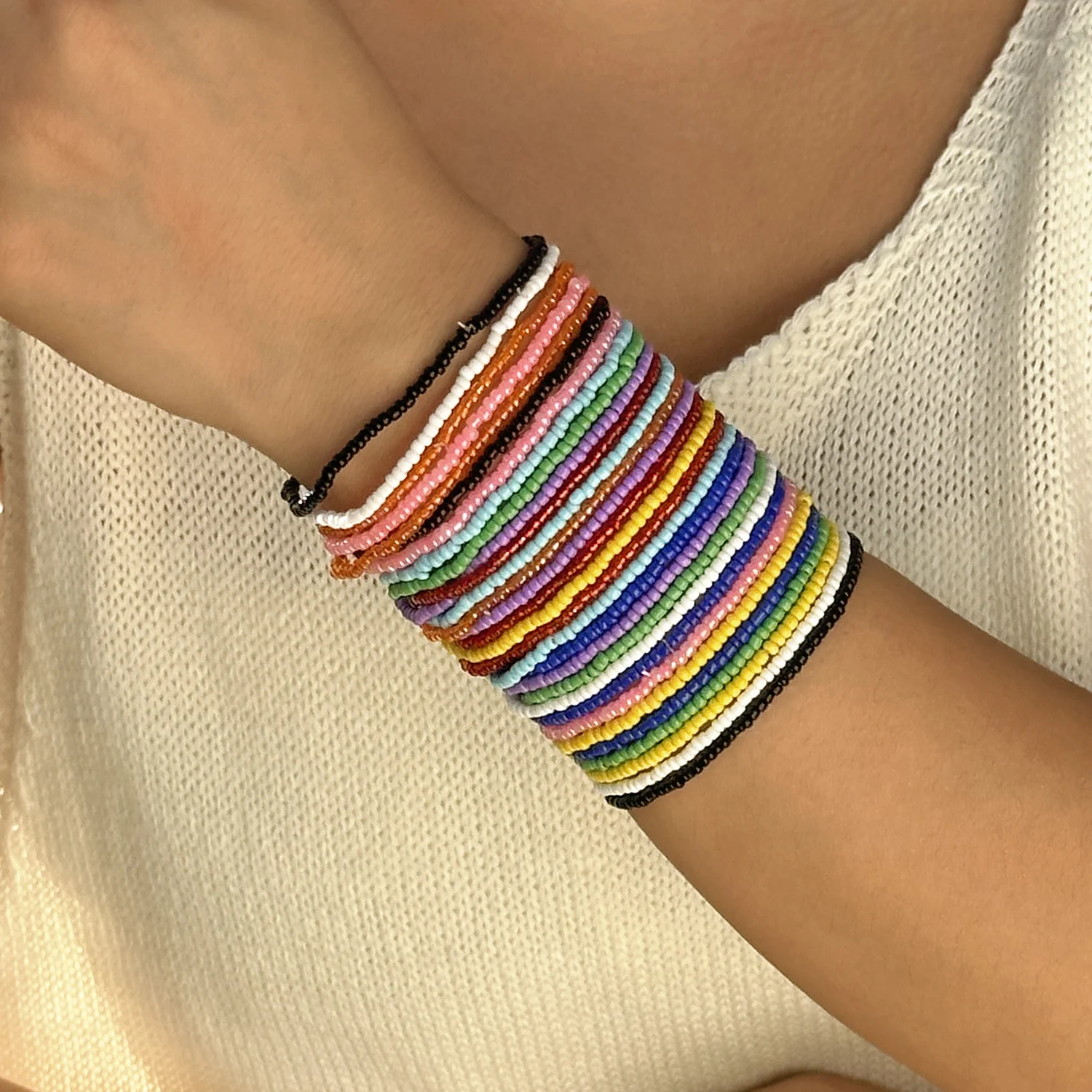 ensemble de bracelets de perles bohème pour femmes, chaîne de perles de riz extensibles colorées, bijoux empilables, cadeau de plage d'été ensemble de bracelets de perles bohème pour femmes, chaîne de perles de riz extensibles colorées, bijoux empilables, cadeau de plage d'été