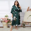 robe kimono longue surdimensionnée pour femmes, peignoir en satin imprimé, col en v, ample, chemise de nuit avec ceinture, rayonne, vêtements de détente