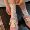 3 paires kawaii filles chaussettes mignonnes printemps été maille évider femmes chaussettes couleur unie femme harajuku rétro vintage longues chaussettes