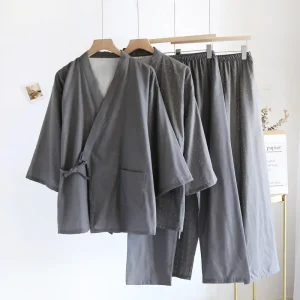 Ensemble de pyjamas kimono pour hommes, robes fines, coton, coupe At, grande taille, manches mi-longues, vêtements de nuit, printemps, automne, été