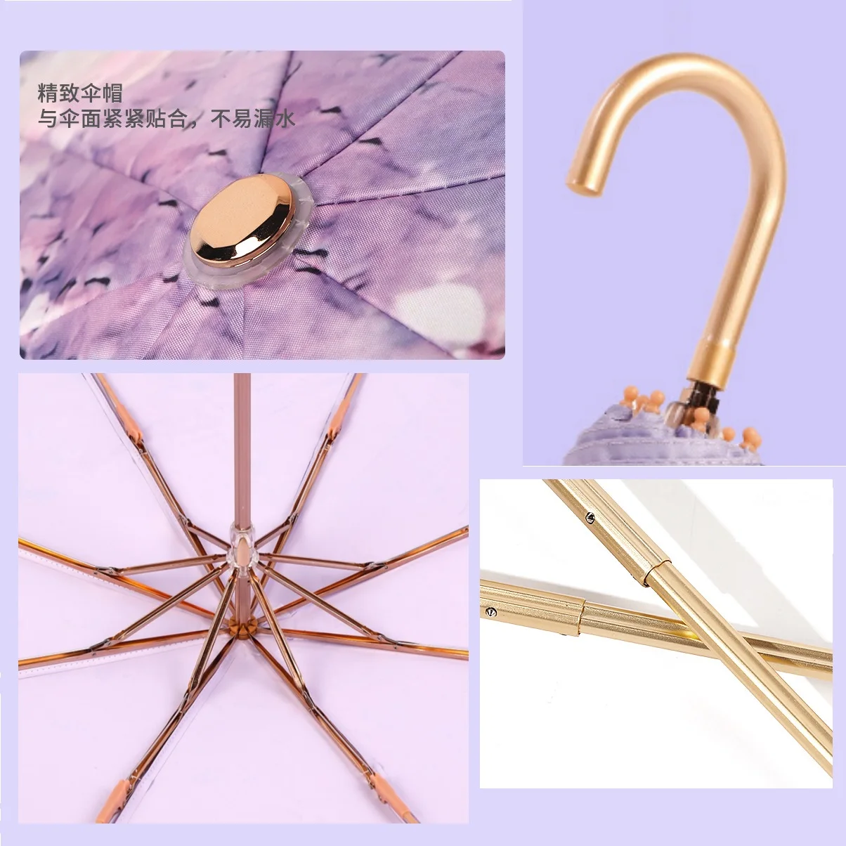 peinture à l'huile élégante florale upf50 + parapluie pour soleil pluie poignée incurvée crochet doré parapluies pliants protection uv parasol peinture à l'huile élégante florale upf50 + parapluie pour soleil pluie poignée incurvée crochet doré parapluies pliants protection uv parasol