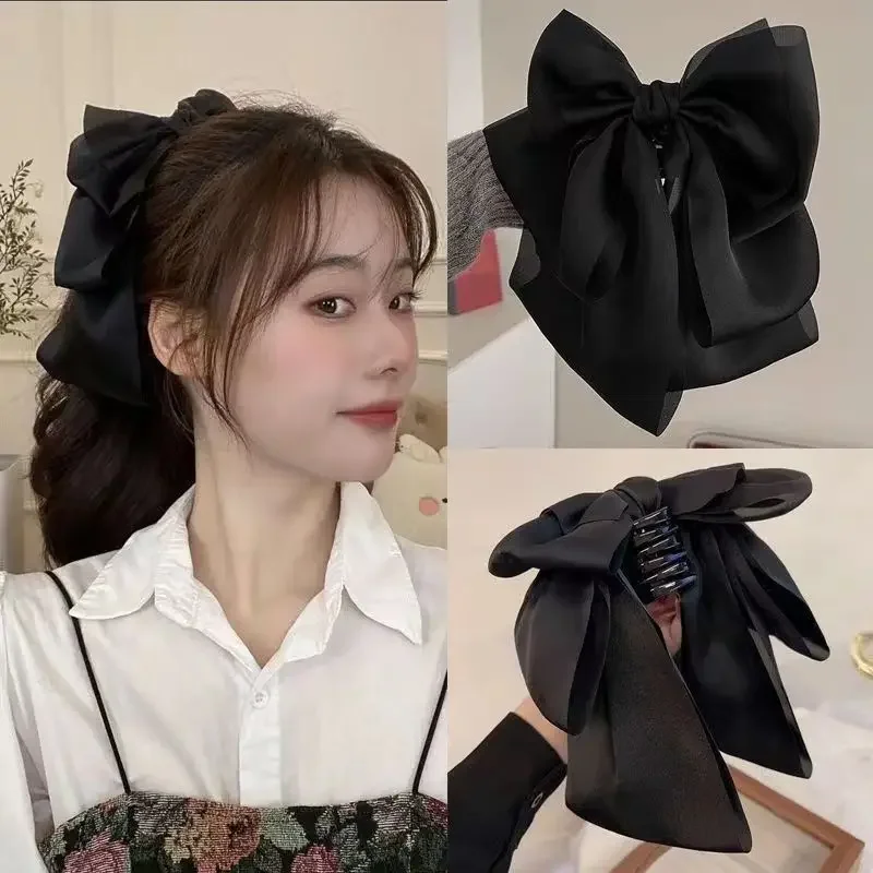 pince à cheveux élégante avec nœud noir, pince à queue de cheval haute, ruban, pince à cheveux pour femmes et filles, grande pince à saisir, accessoires de coiffure pince à cheveux élégante avec nœud noir, pince à queue de cheval haute, ruban, pince à cheveux pour femmes et filles, grande pince à saisir, accessoires de coiffure