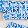 ensemble de tenue florale bleue bohème, haut court exclusif à col licou et jupe portefeuille à fente haute, 2 pièces, ensemble de plage d'été pour femmes