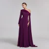 robe de soirée violette personnalisée, asymétrique épaule dénudée, manches longues, longueur au sol, ligne a, robes de bal formelles, robes de fête de mariage