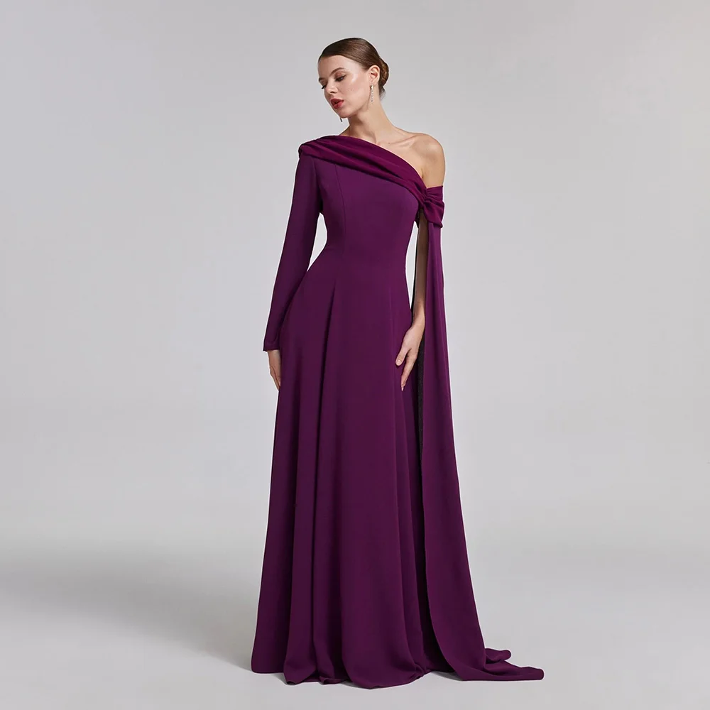 robe de soirée violette personnalisée, asymétrique épaule dénudée, manches longues, longueur au sol, ligne a, robes de bal formelles, robes de fête de mariage robe de soirée violette personnalisée, asymétrique épaule dénudée, manches longues, longueur au sol, ligne a, robes de bal formelles, robes de fête de mariage