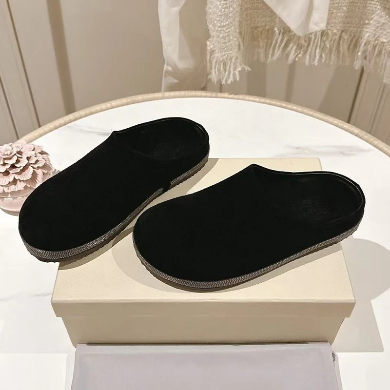 baotou – demi pantoufles à semelle épaisse pour femmes, pantoufles plates en perles, chaussures décontractées en daim, diapositives de printemps et d'automne, mules paresseuses d'extérieur baotou – demi pantoufles à semelle épaisse pour femmes, pantoufles plates en perles, chaussures décontractées en daim, diapositives de printemps et d'automne, mules paresseuses d'extérieur