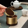 accessoires de thé, dessous de verre en bois massif d'ébène, porte gobelet de thé portable antidérapant, tapis rond en bois anti brûlure en laiton pour le bureau