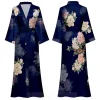 peignoir kimono à manches mi longues de style japonais pour femmes, robe longue femme, chemise de nuit, vêtements de nuit, satin imprimé fleuri, robe en span pour la maison