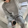 ensemble sportif violet décontracté pour femmes, nouvelle mode printemps automne 2021, sweat shirt ample, pantalon long, ensemble deux pièces, atmosphère élégante