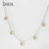 zakol mode coréenne feuille goutte d'eau colliers ras du cou pour les femmes aaa cubique zircone chaîne mince collier bijoux