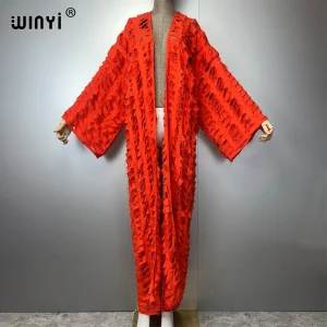 WINYI maxi kimono manteau pour femmes surCoat trou denim cardigan long vers le bas manteau couvrir tenues de plage femme abaya dubaï luxe