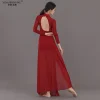 costume de danse folklorique classique chinoise pour femmes, cheongsam de style ethnique, taille haute, fente rouge, vêtements de spectacle de danse moderne