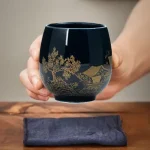 Bol à thé et tasse en céramique simple de style japonais peint à la main de 180ml pour le thé de l&rsquo;après-midi à la maison, grande tasse à thé en céramique, service à thé à une tasse