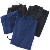robes kimono en coton pour hommes, pyjama, vêtements fins, couleurs noir et marine, vêtements de maison, amples et décontractés, ensembles de robe pour hommes, printemps et automne