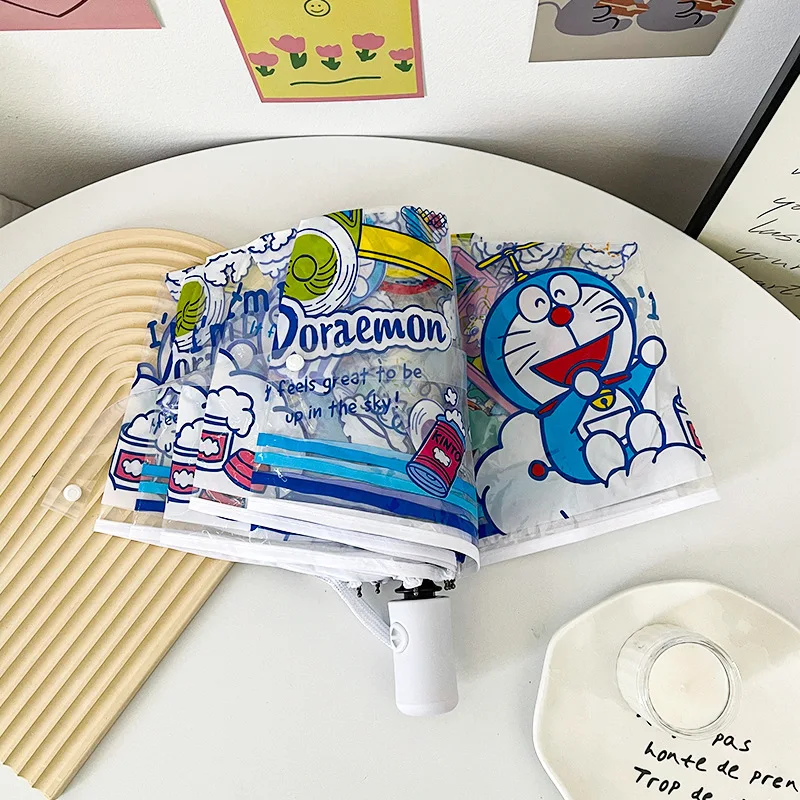 parapluie automatique transparent doraemon cartoon pour garçons et filles, parapluie manuel pliant kawaii, parapluies colorés en pvc, cadeaux y2k parapluie automatique transparent doraemon cartoon pour garçons et filles, parapluie manuel pliant kawaii, parapluies colorés en pvc, cadeaux y2k