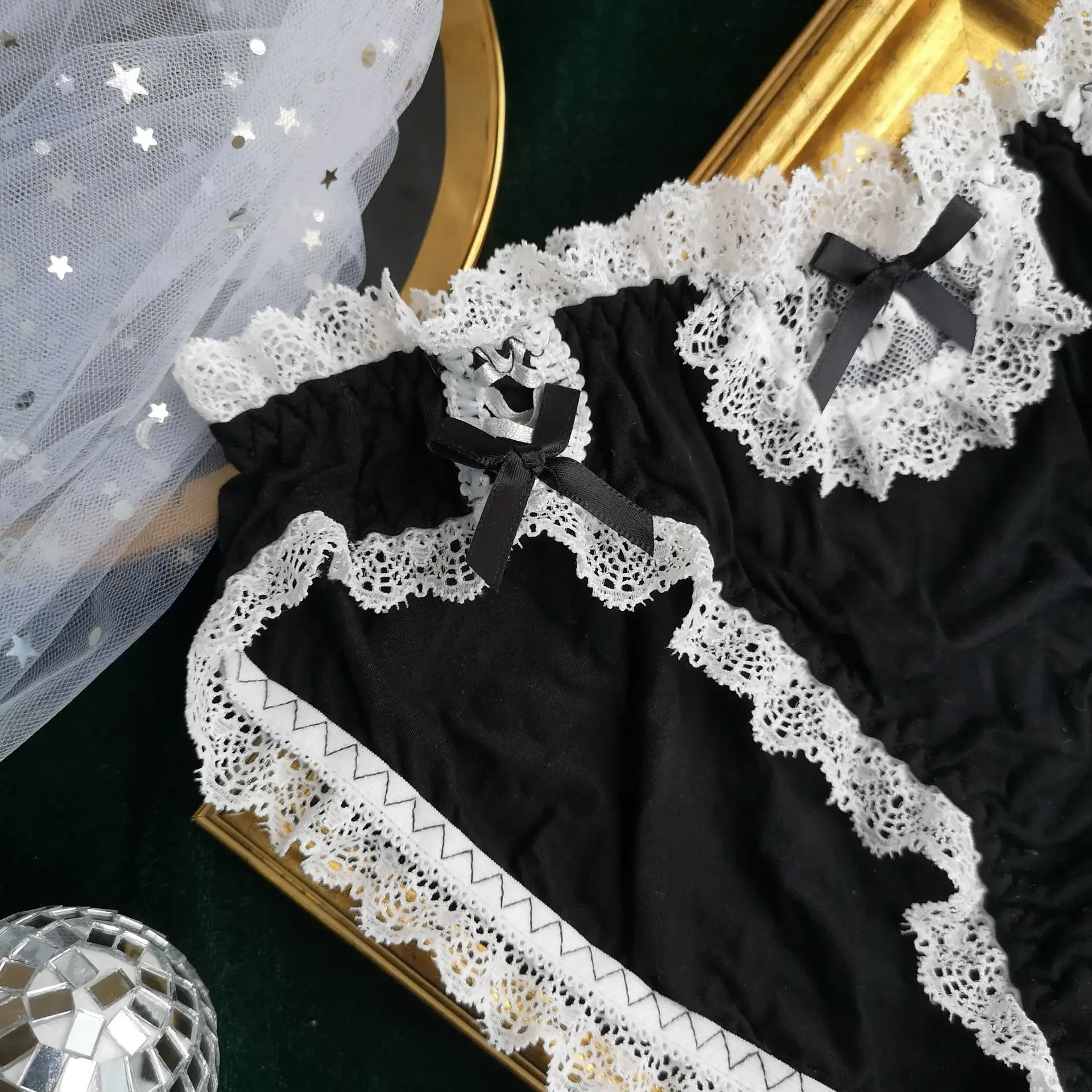 sous vêtements japonais en dentelle modal noir et blanc pour femmes, lingerie mignonne en coton, culotte sexy kawaii sous vêtements japonais en dentelle modal noir et blanc pour femmes, lingerie mignonne en coton, culotte sexy kawaii