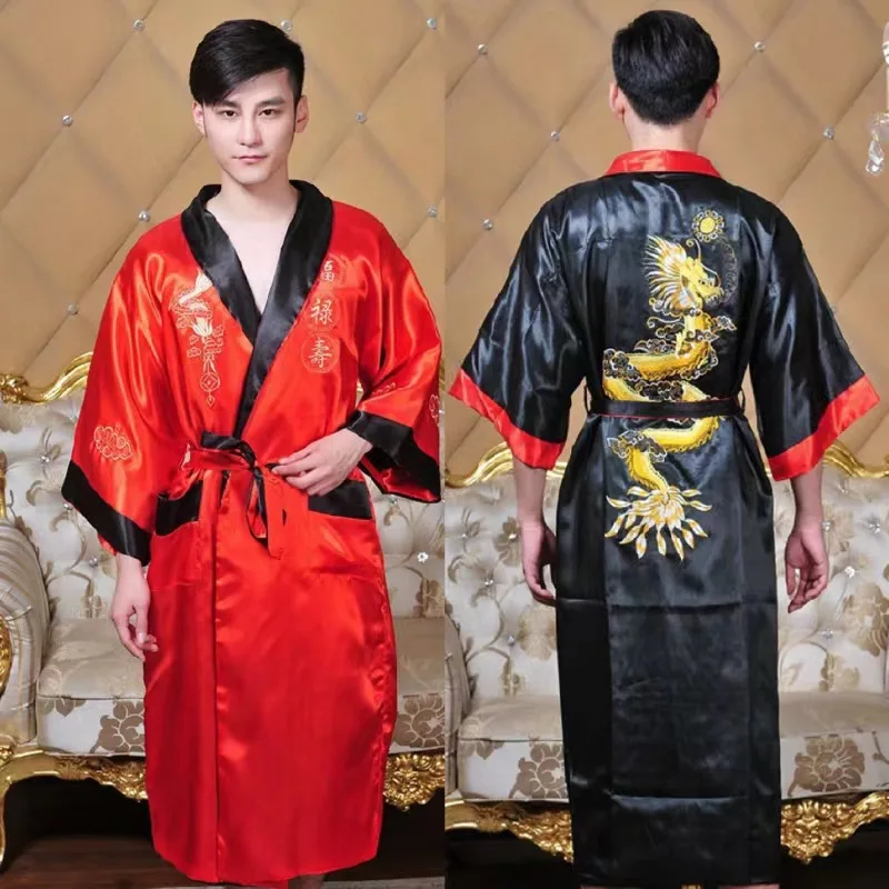 Peignoir kimono brode dragon pour homme