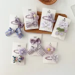 Ensemble d&rsquo;épingles à cheveux à nœud violet pour bébés filles, barrettes mignonnes, épingle à cheveux Kawaii, fleur douce, accessoires pour cheveux de bébé coréen, 2 pièces