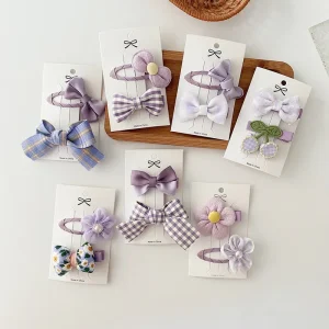 Ensemble d&rsquo;épingles à cheveux à nœud violet pour bébés filles, barrettes mignonnes, épingle à cheveux Kawaii, fleur douce, accessoires pour cheveux de bébé coréen, 2 pièces