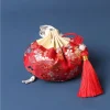 Étui à colliers brodé en tissu à motif de fleurs avec cordon de serrage, sachet vide, pochette à bijoux pour femmes, sac de rangement de style chinois