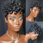 Hort Pixie perruques pour les femmes noires courtes noires bouclés Pixie perruques cheveux synthétiques perruques pour les femmes noires naturel ondulé noir Pixie coupe Wi