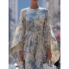 t Е – robe longue à imprimé floral bleu ciel pour femmes, coupe ample, manches chauve souris, col rond, élégante, nouvelle collection printemps été 2026, 196197
