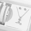 ensemble de bijoux en zircone, 5 pièces, bague en cristal, collier, bracelet, boucles d'oreilles, simple, élégant, polyvalent, coffret cadeau